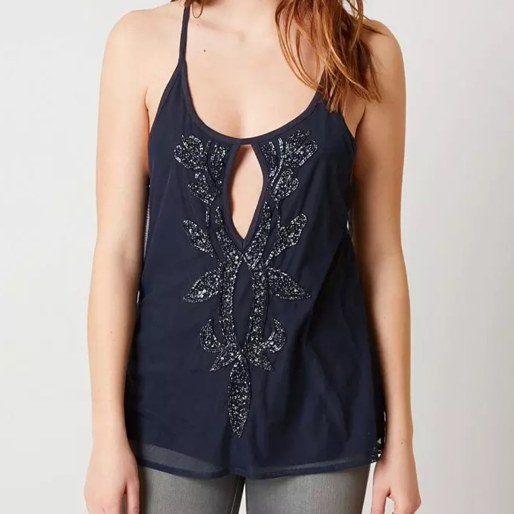 Navy Embellished Women's tank Top
